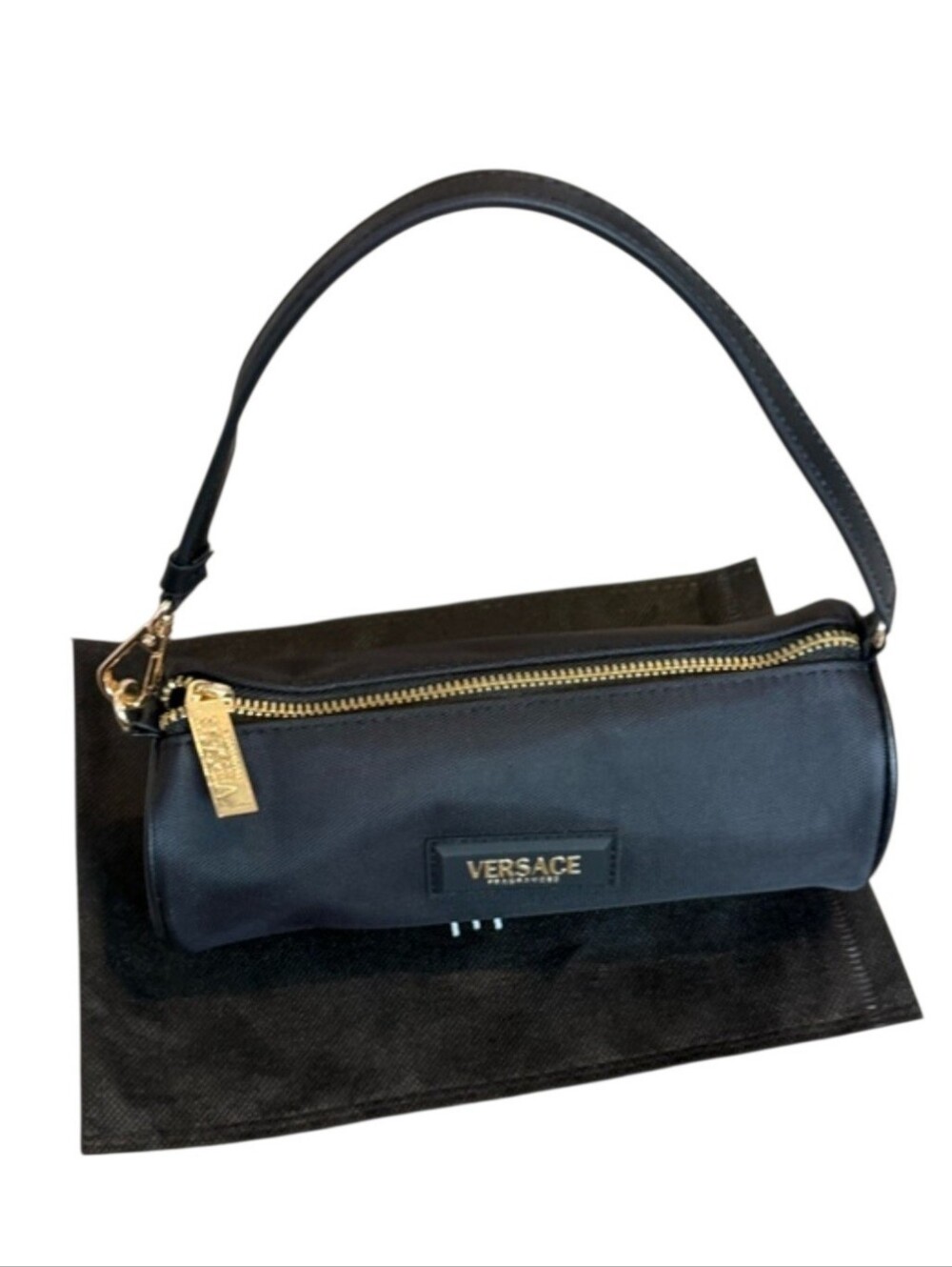 Versace Black Mini Cylinder Shoulder Bag with Gold Hardware